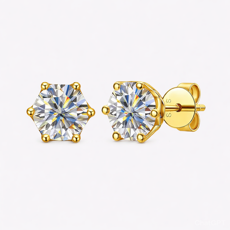 ✨ Moissanite Stud Earrings 1CT Gold